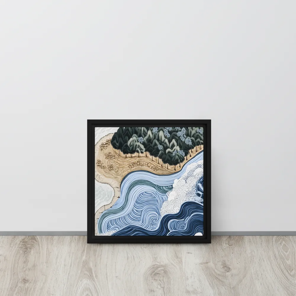 Oceanic Harmony: A Tranquil Landscape | Canvas with Black Frame | 12″×12″