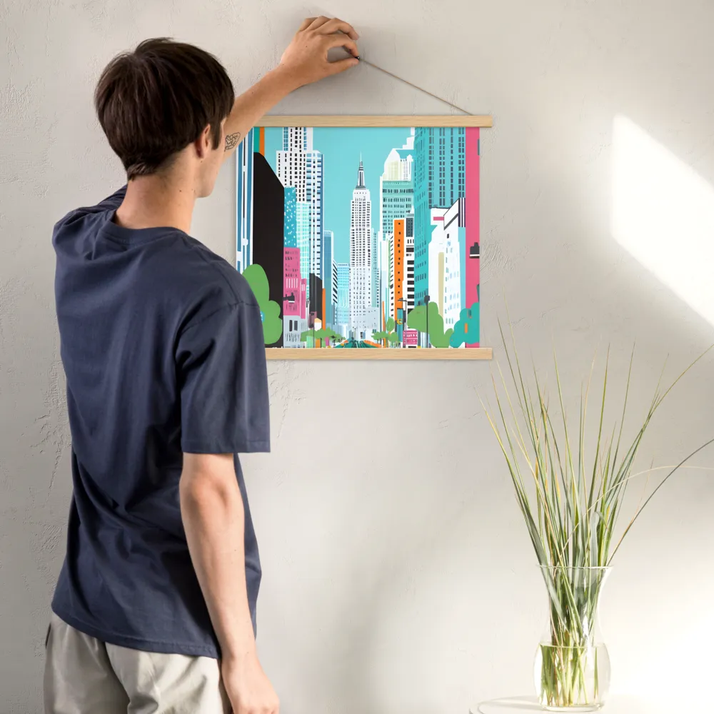 Urban Symphony: A Modern Cityscape | Poster With Oak Wood Hanger | 18″×18″