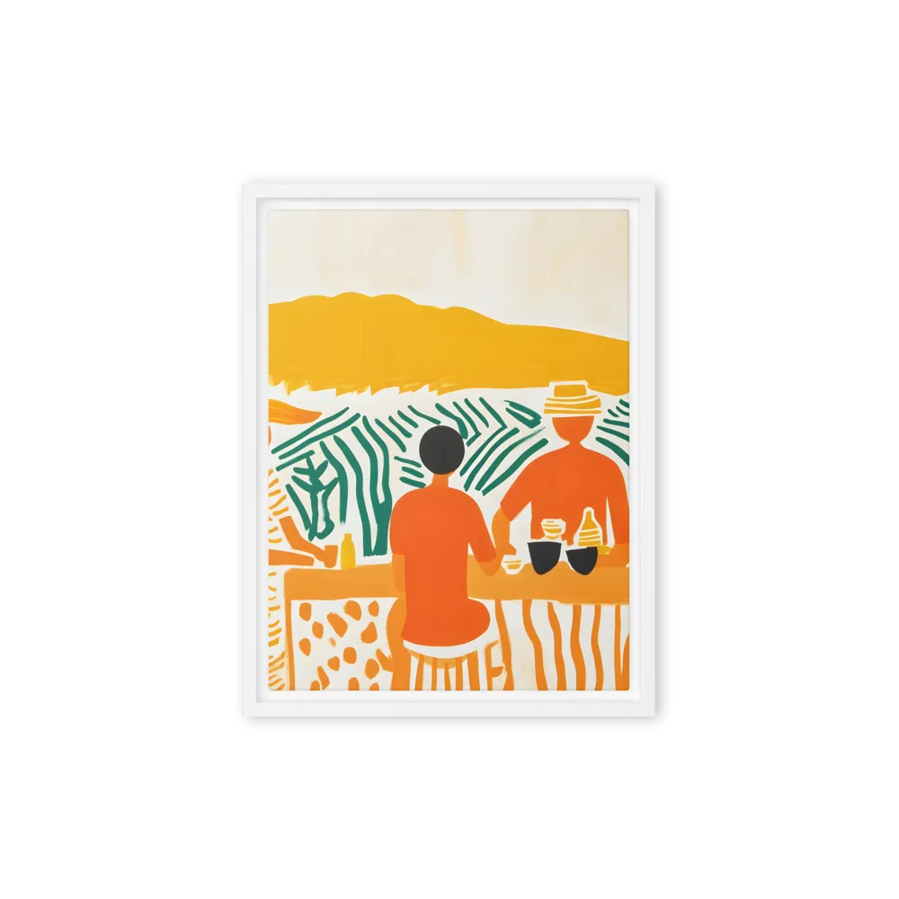 Summer Vibes: Café Conversations | Canvas with White Frame | 9″×12″