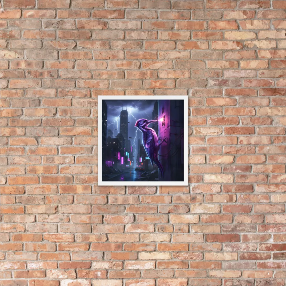 Neon Woodpecker 
 Poster with White Frame | 16″x 16″