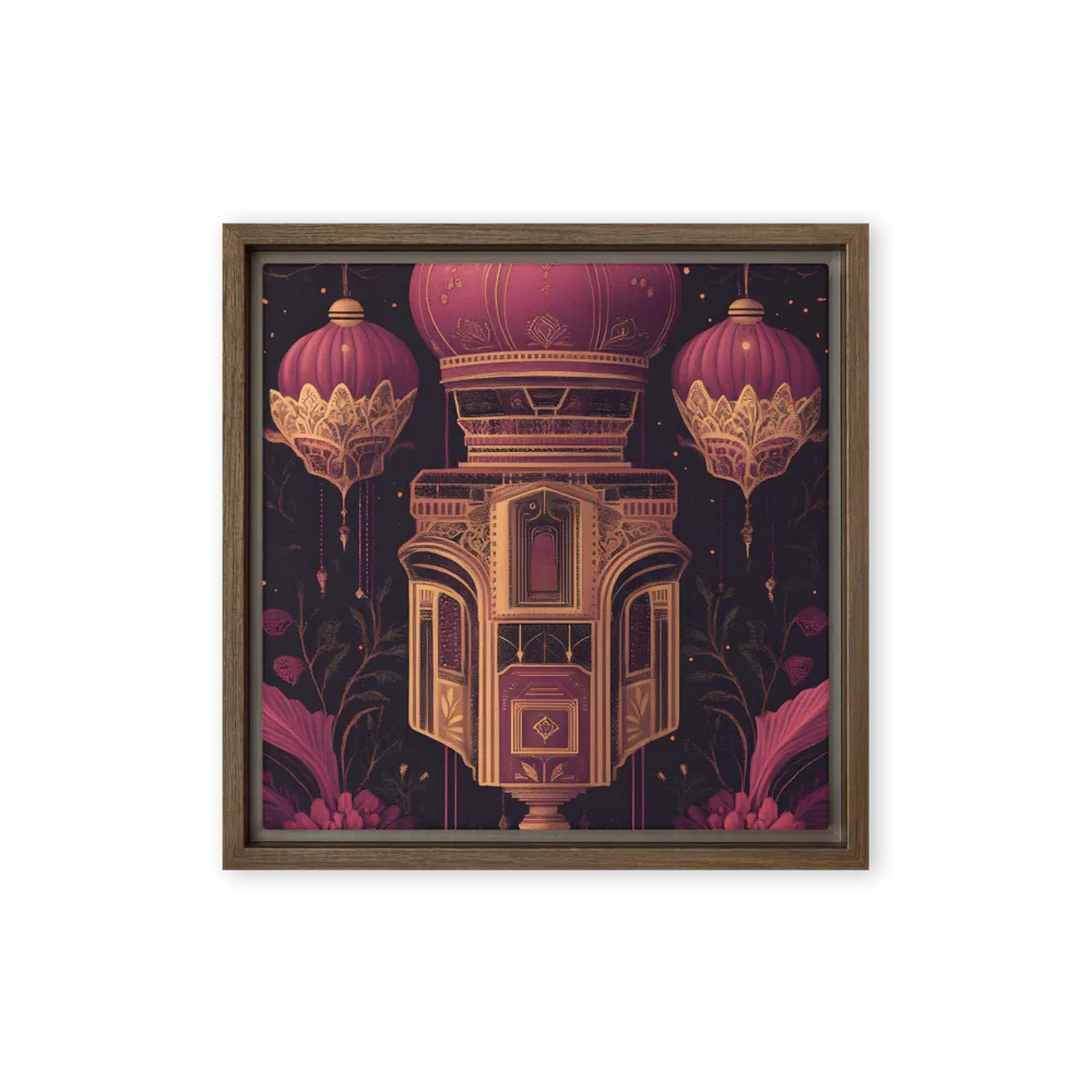 Ornate Harmony: A Digital Floral Architecture | Canvas with Brown Frame | 12″×12″