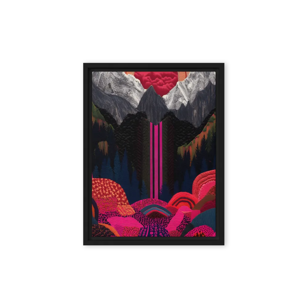 Ethereal Cascade: A Surreal Landscape | Canvas with Black Frame | 9″×12″