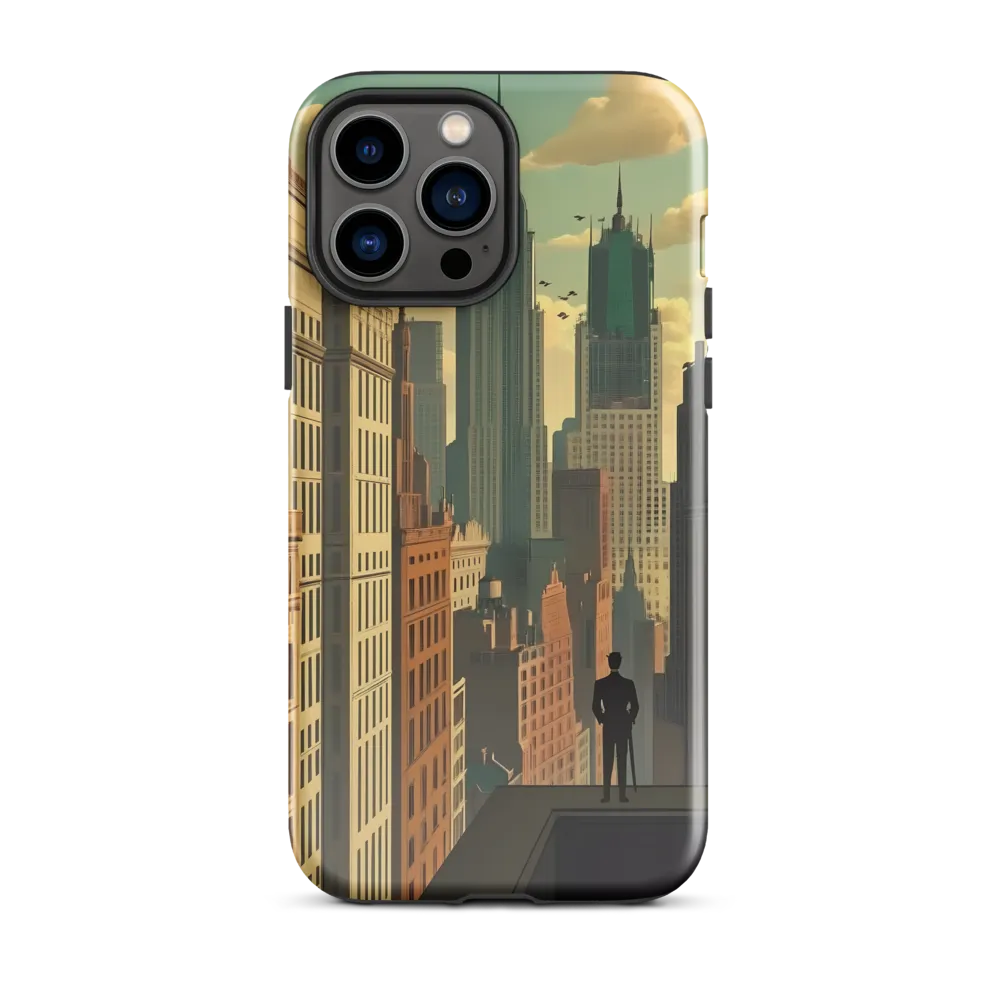Urban Dreams: A Silhouette in Art Deco Cityscape