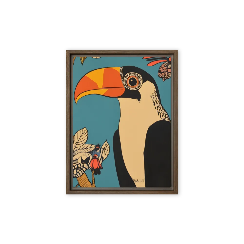 Tropical Majesty: The Toucan at Rest | Canvas with Brown Frame | 9″×12″