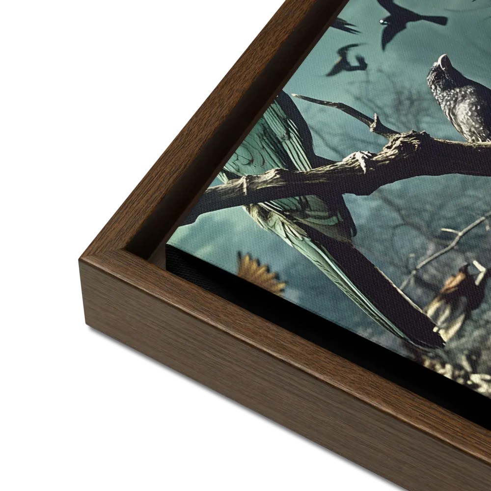 Whispers of the Avian Realm | Canvas with Brown Frame | 12″×12″