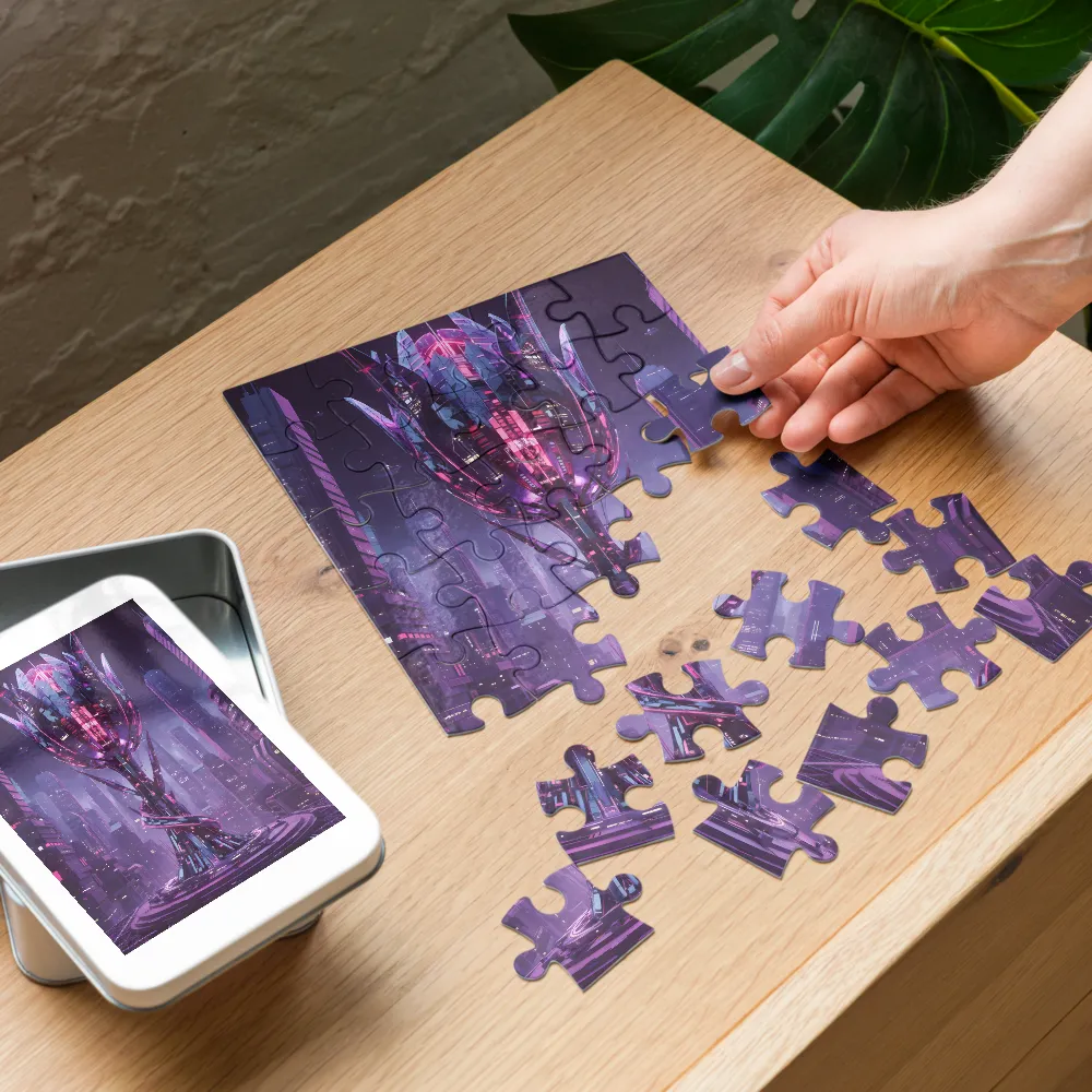 Neon Lotus Tower 
 Jigsaw Puzzle in Tin Box