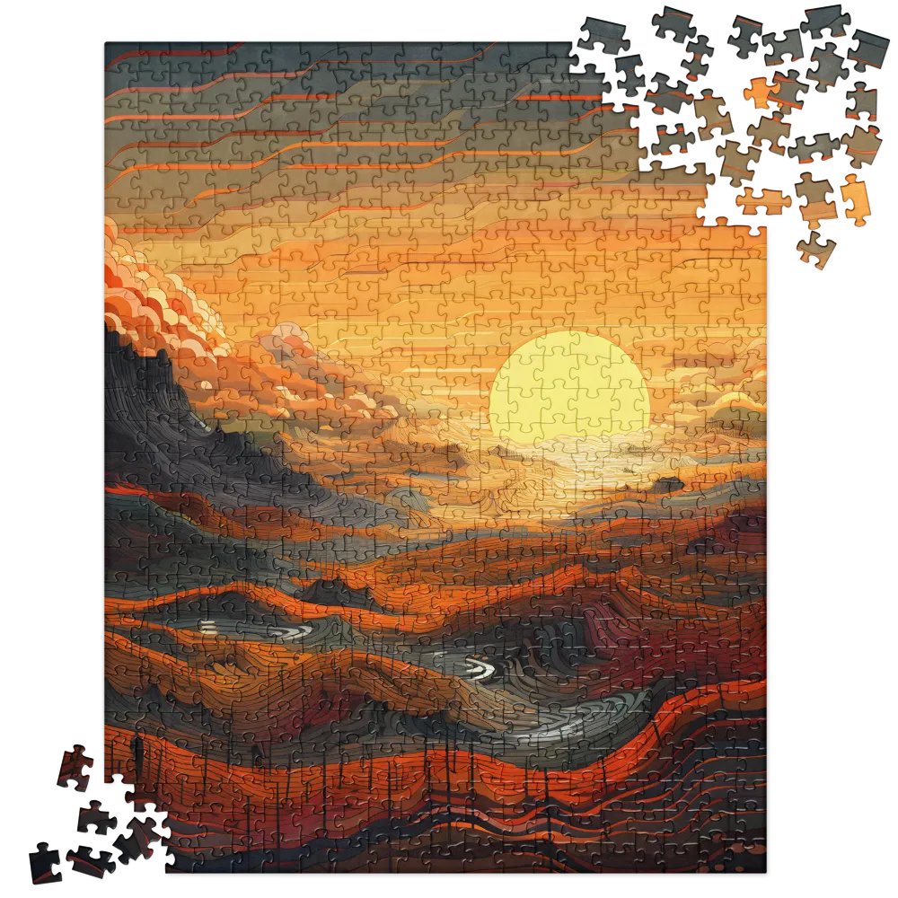 Ethereal Sunset: A Serene Landscape in Flowing Forms | Jigsaw Puzzle | 520 pieces