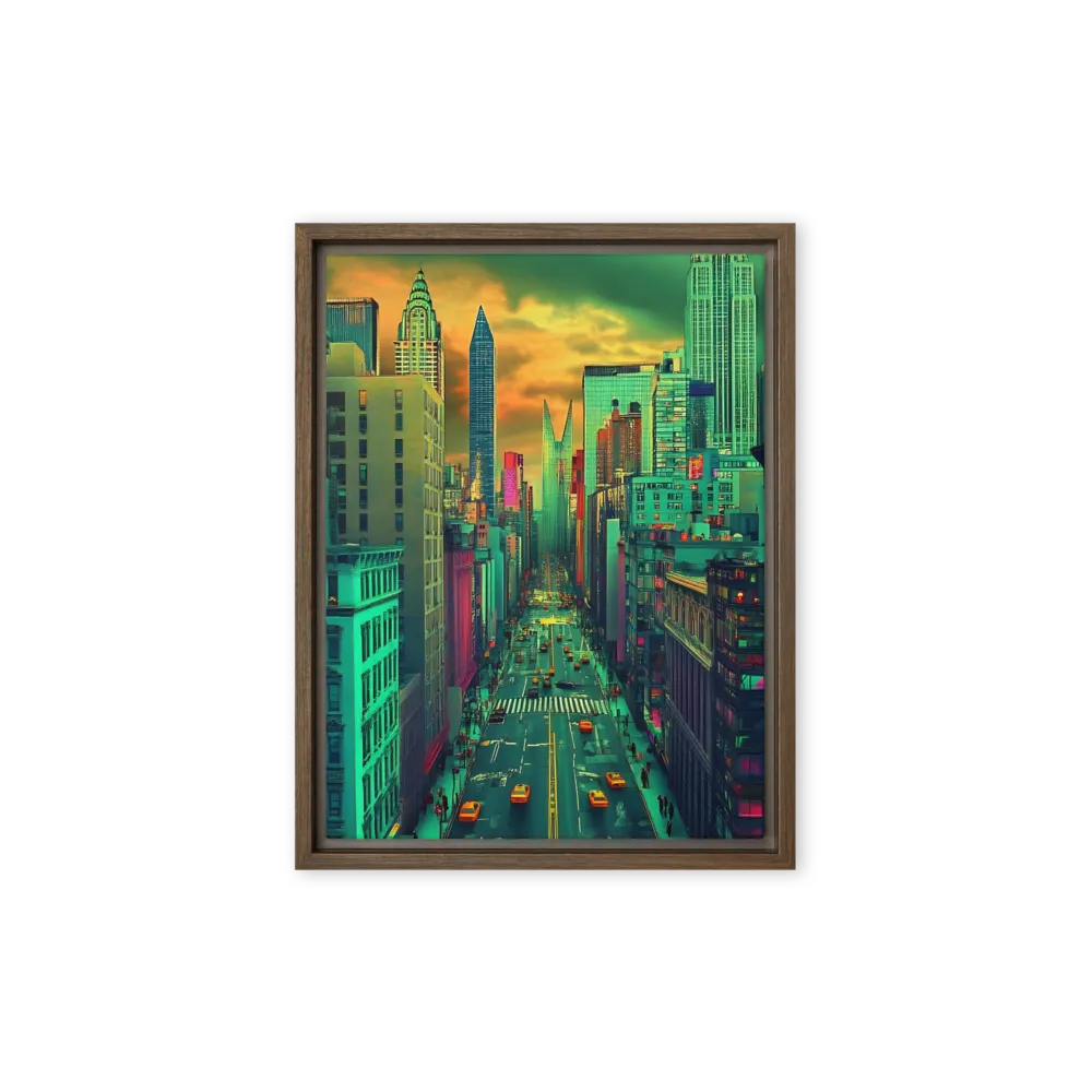 Urban Surrealism: Neon Dreams | Canvas with Brown Frame | 9″×12″