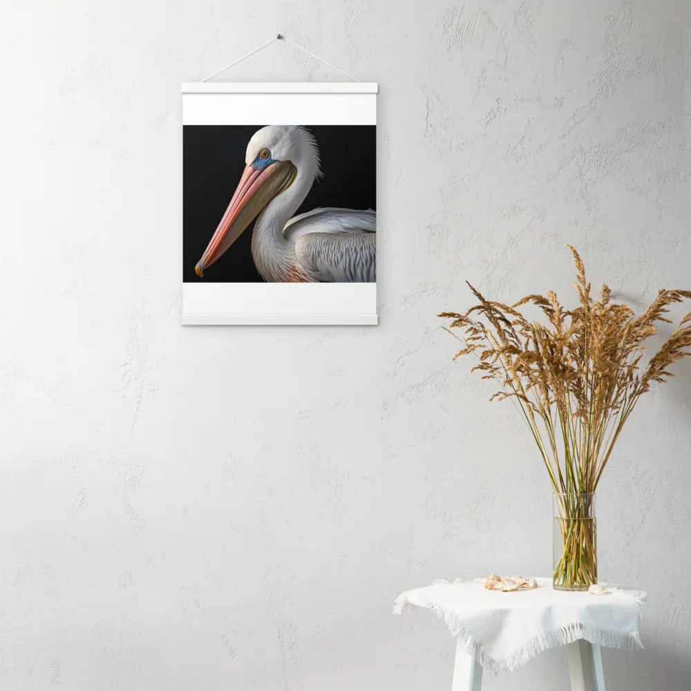 Elegance in White: The Pelican | Poster With White Wood Hanger | 16″×20″