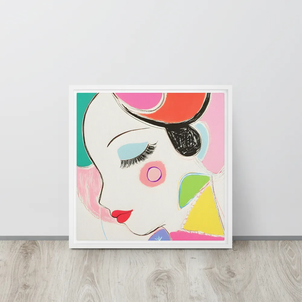 Whimsical Portrait in Colorful Abstraction | Canvas with White Frame | 16″×16″