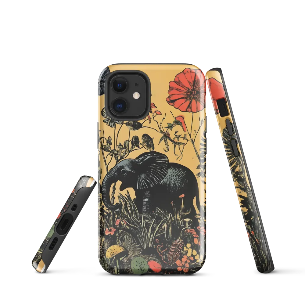 Floral Majesty: The Elephant's Sanctuary | Phone Case |  12 mini | Tough Case | Glossy