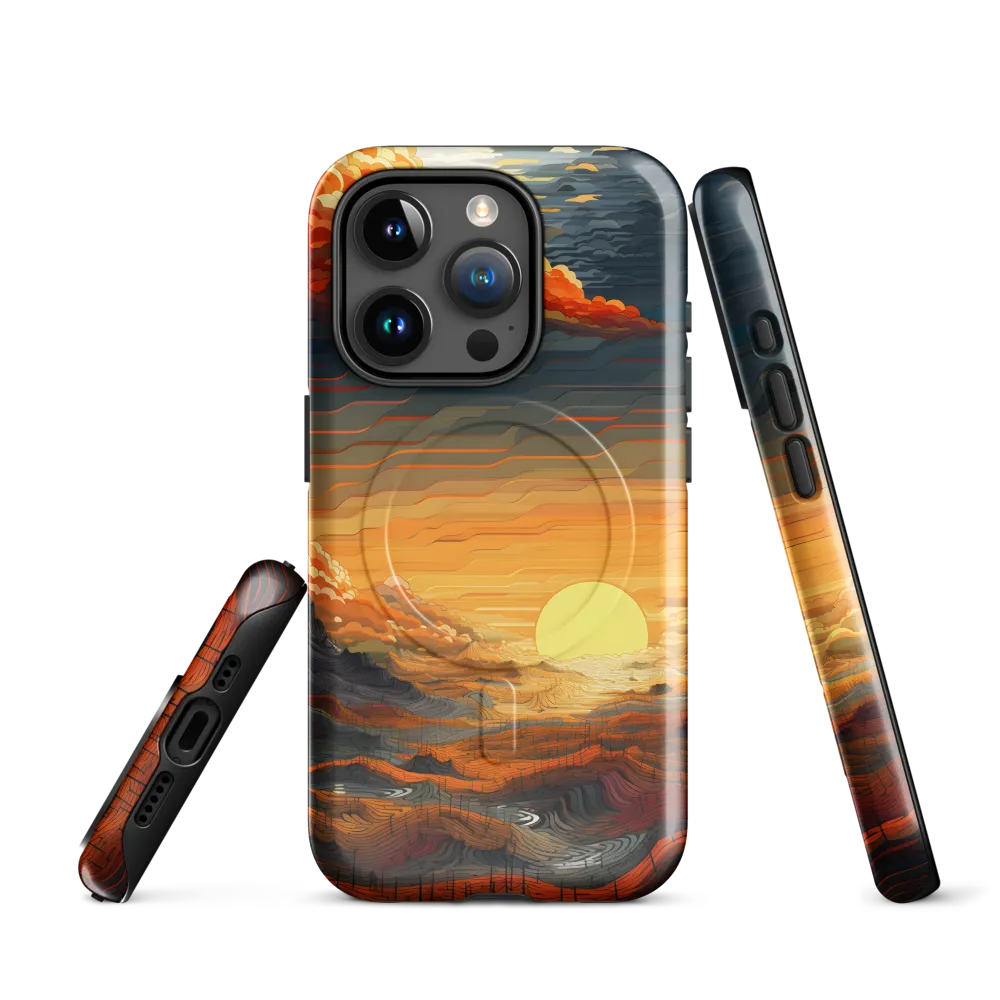 Ethereal Sunset: A Serene Landscape in Flowing Forms | Phone Case |  15 Pro | MagSafe® Tough Case | Glossy
