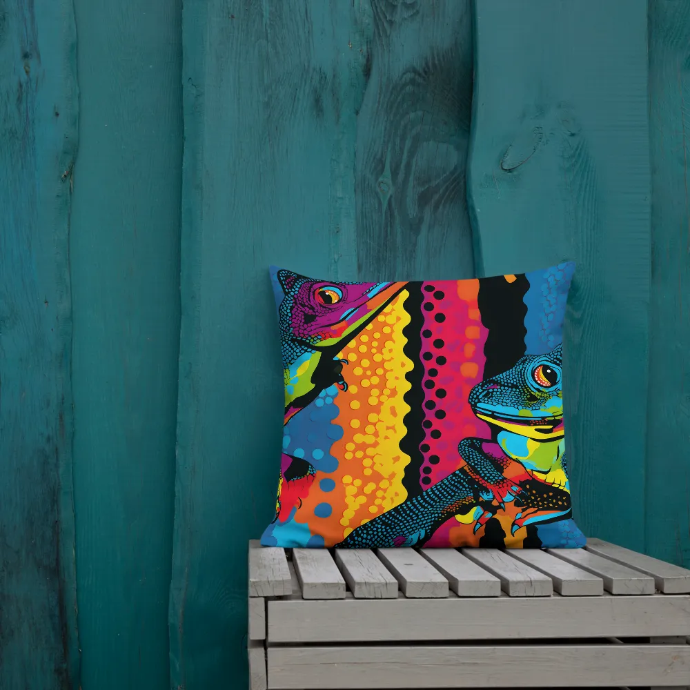 Colorful Encounters: The Playful Geckos | Pillow | 18″×18″