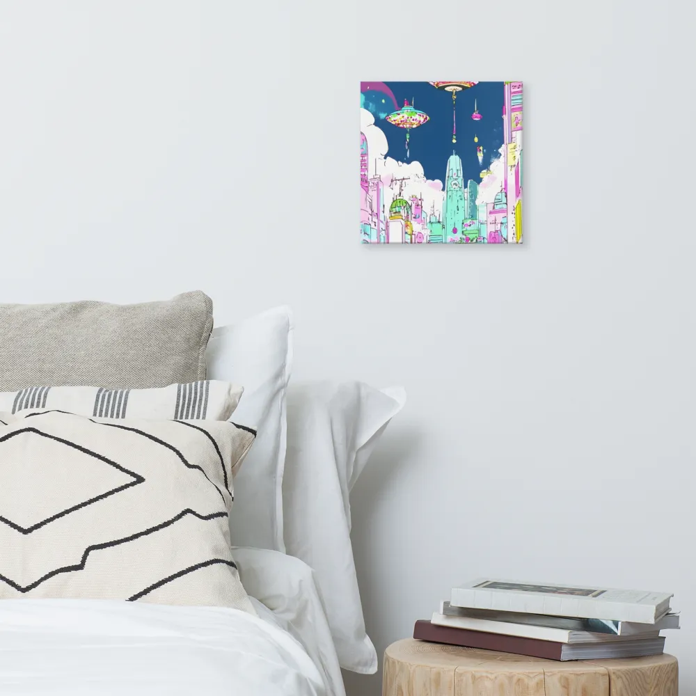 Futuristic Cityscape with Floating Structures | Canvas | 12″×12″