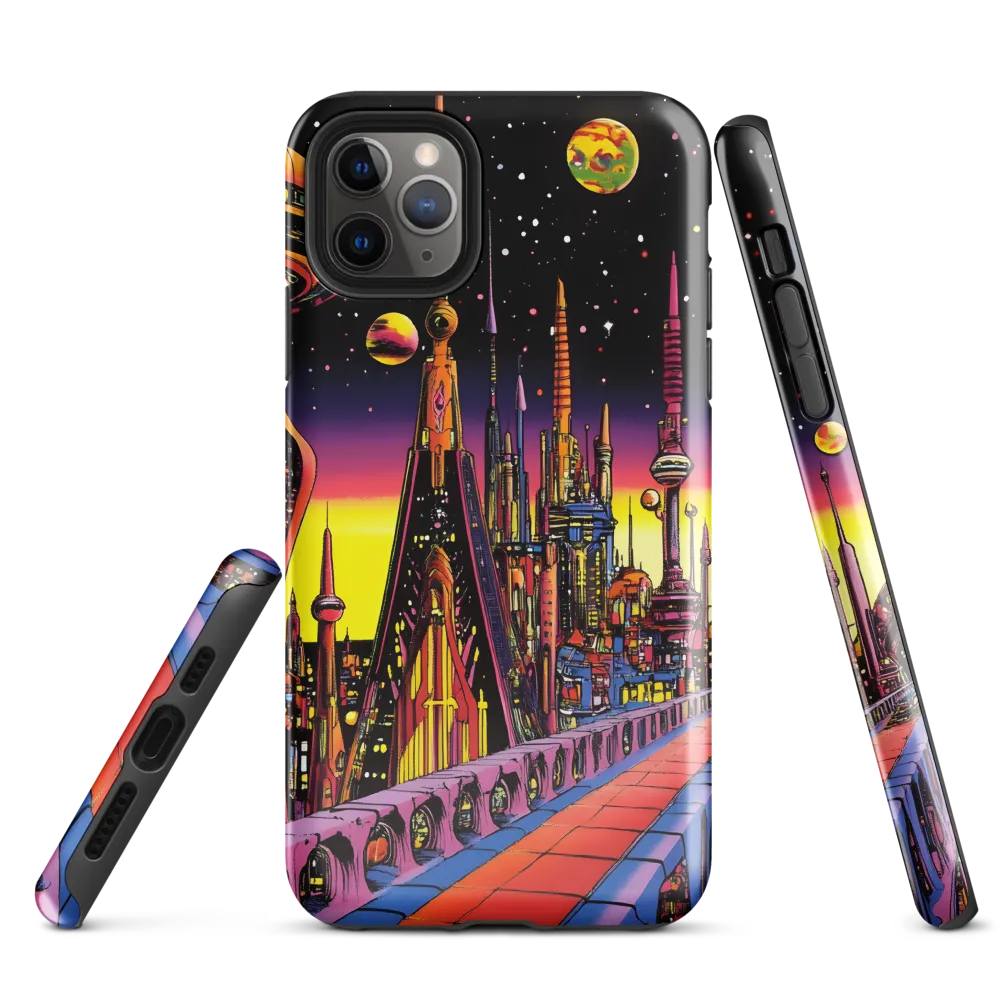 Futuristic Cosmos: A Journey Through Neon Cities | Phone Case |  11 Pro Max | Tough Case | Glossy