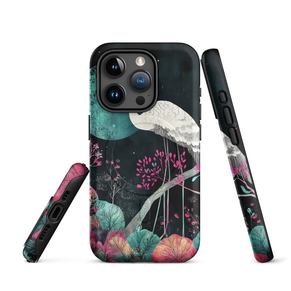 Ethereal Presence: Heron in a Floral Dreamscape | Phone Case |  15 Pro | MagSafe® Tough Case | Matte