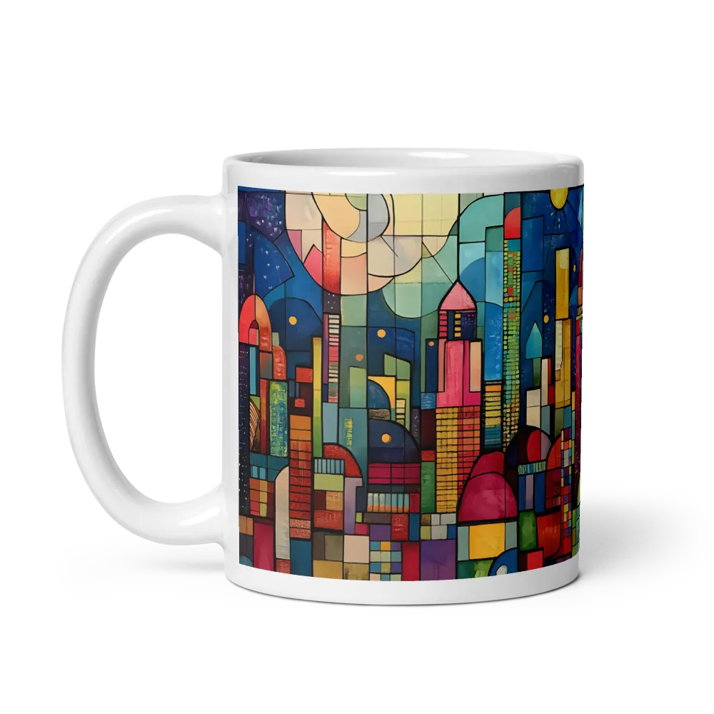 Geometric Harmony: A Vibrant Cityscape | Mug with White inside | 11 oz