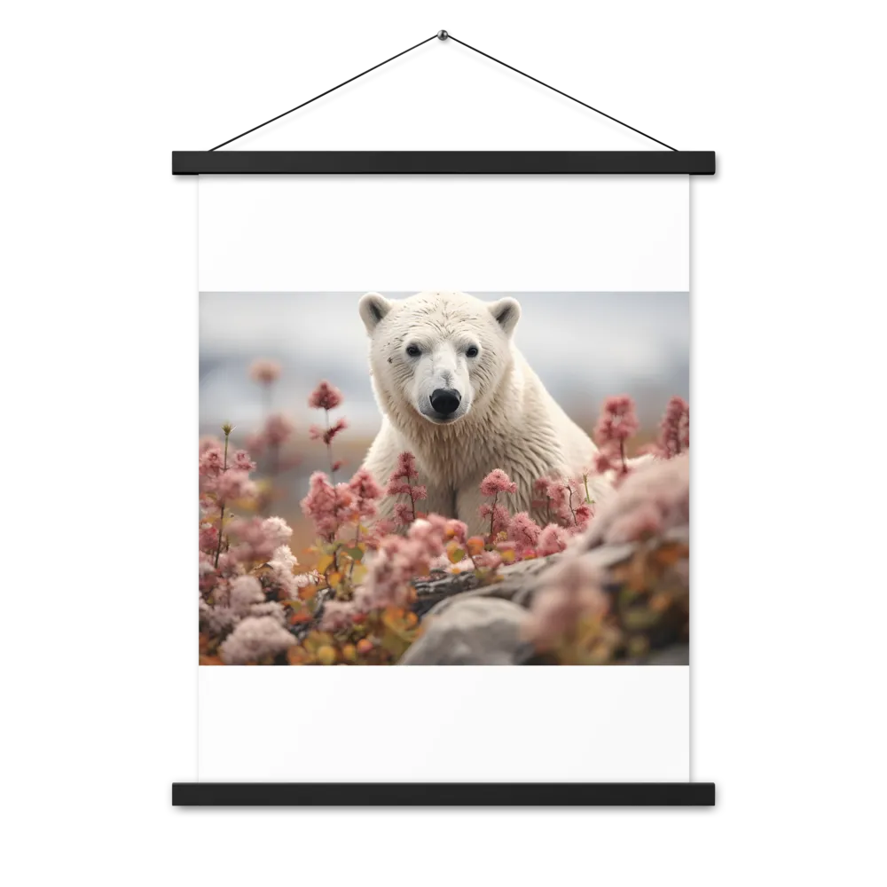 Curiosity Among Blooms: The Polar Bear | Poster With Black Wood Hanger | 18″×24″