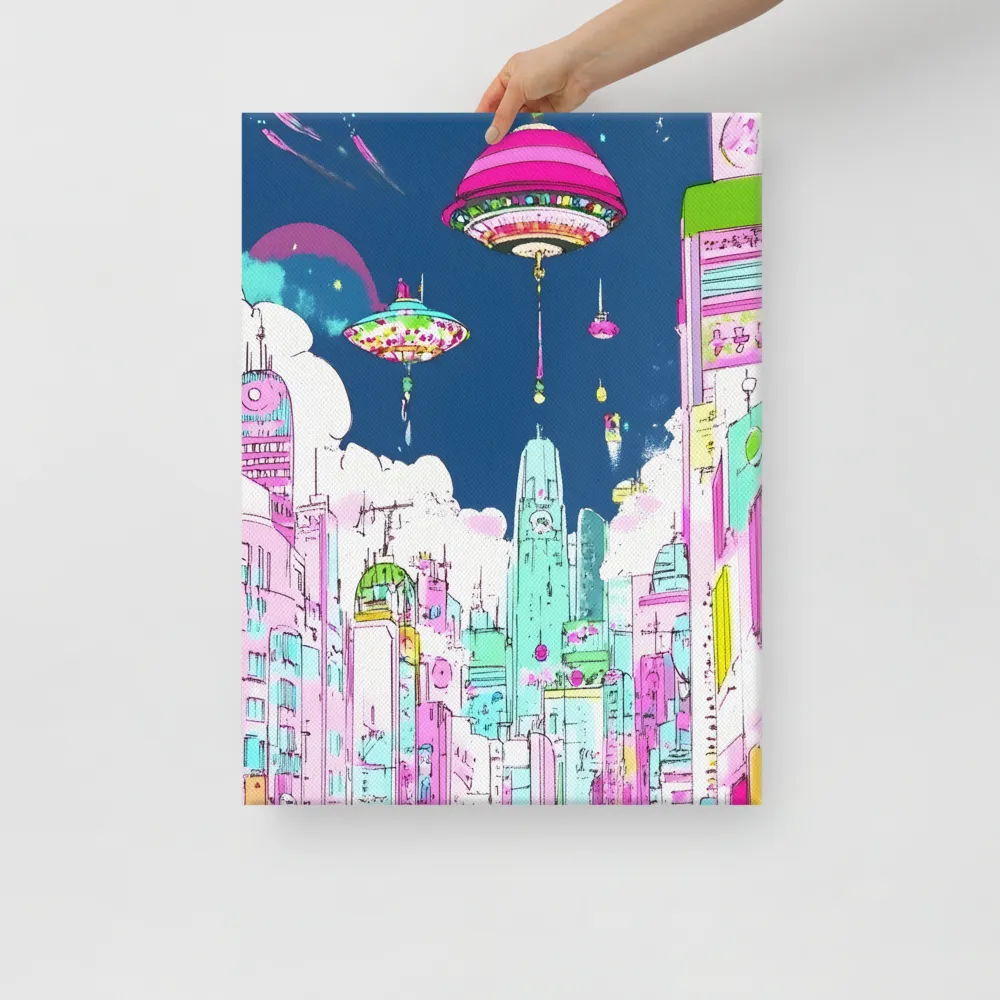 Futuristic Cityscape with Floating Structures | Canvas | 18″×24″