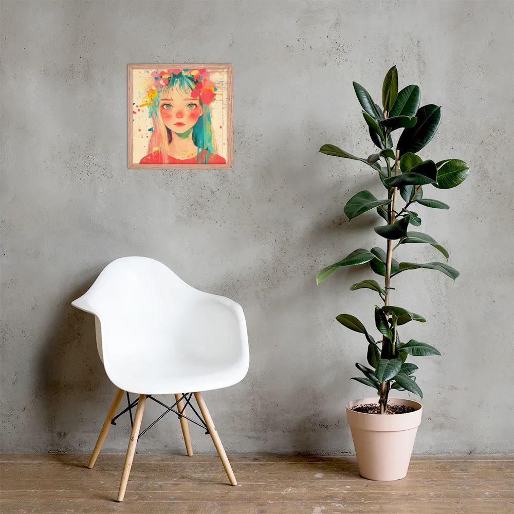 Whimsical Blossom | Poster with Red oak Frame | 16″×16″