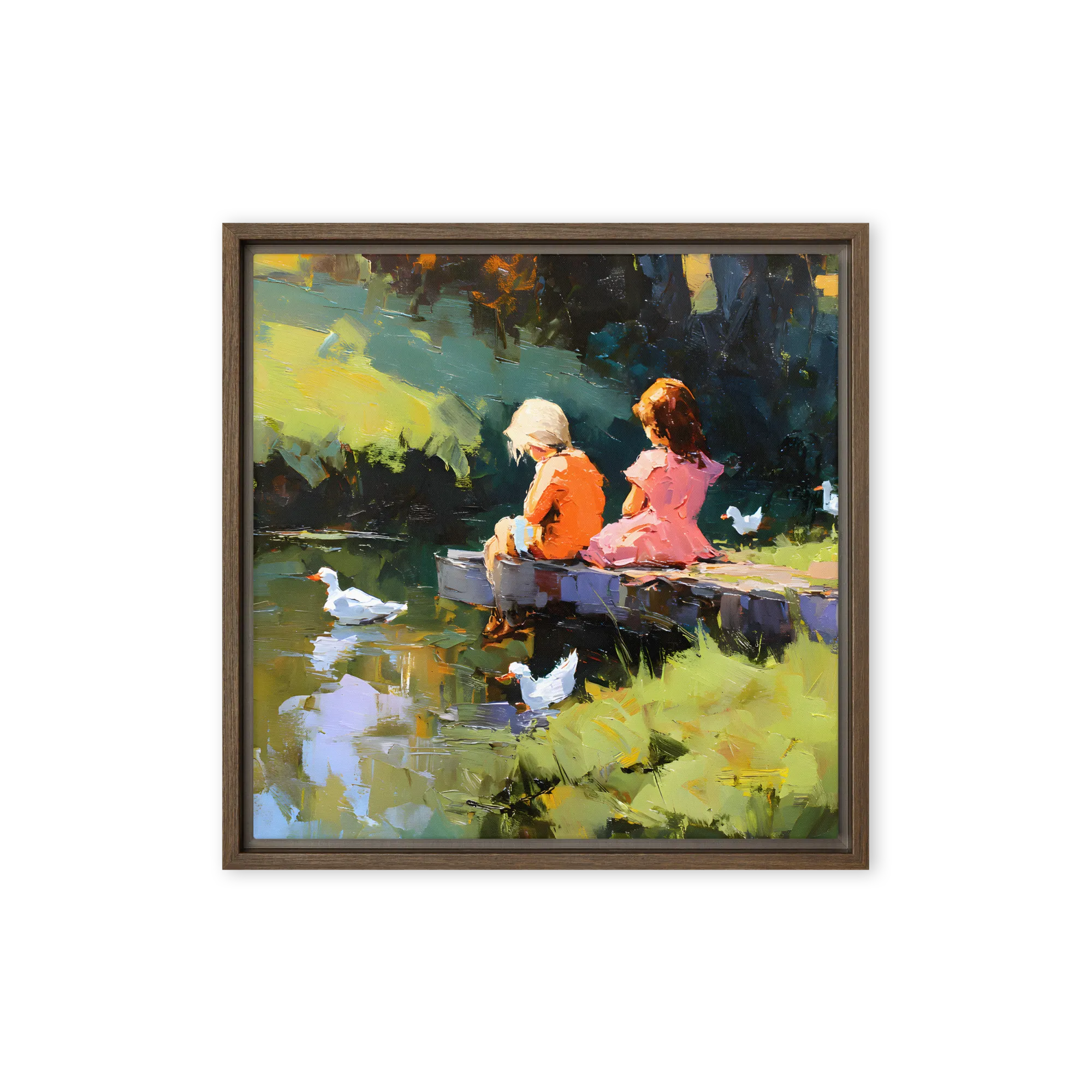 Lakeside Companions 
 Canvas with Brown Frame