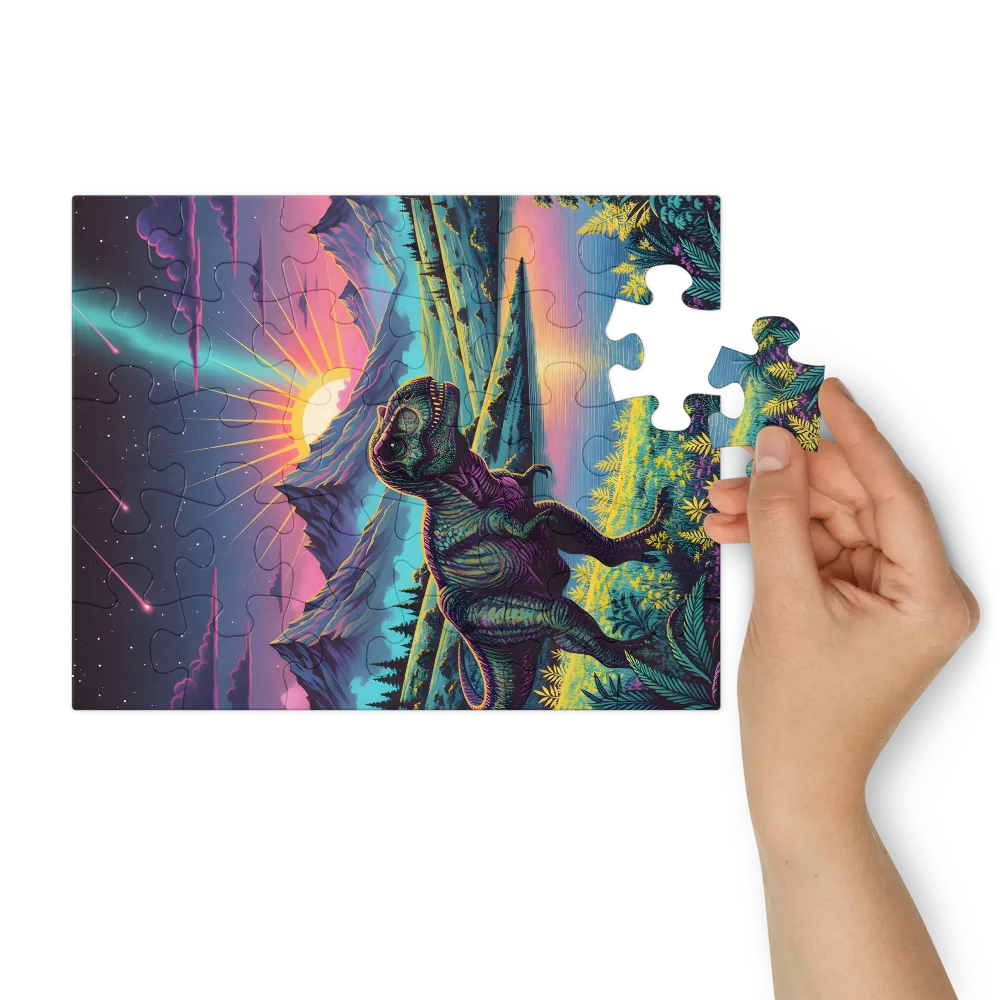 Dinosaur at Neon Dawn 
 Jigsaw Puzzle in Tin Box