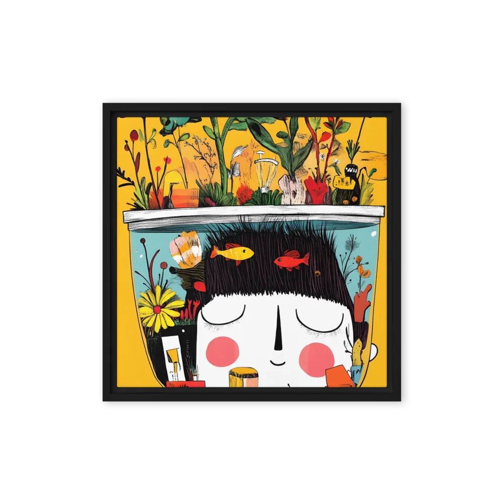 Whimsical Garden Head | Canvas with Black Frame | 16″×16″
