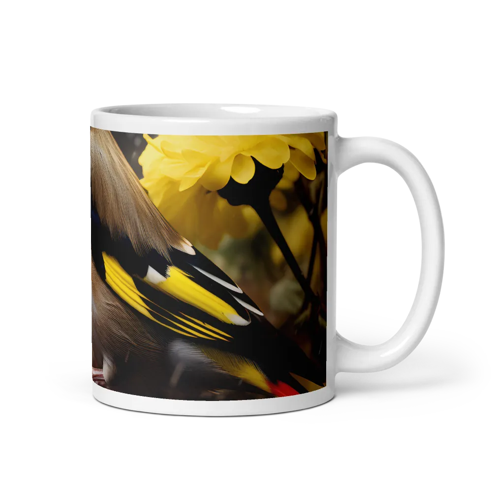 Harmony in Nature: A Goldfinch Amidst Blooms | Mug with White inside | 11 oz