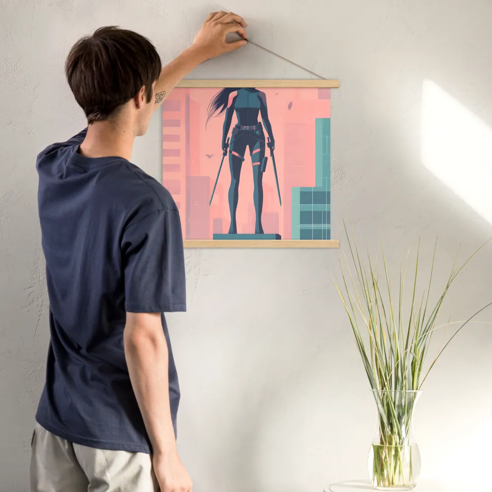 Urban Sentinel: A Warrior's Stand | Poster With Oak Wood Hanger | 18″×18″
