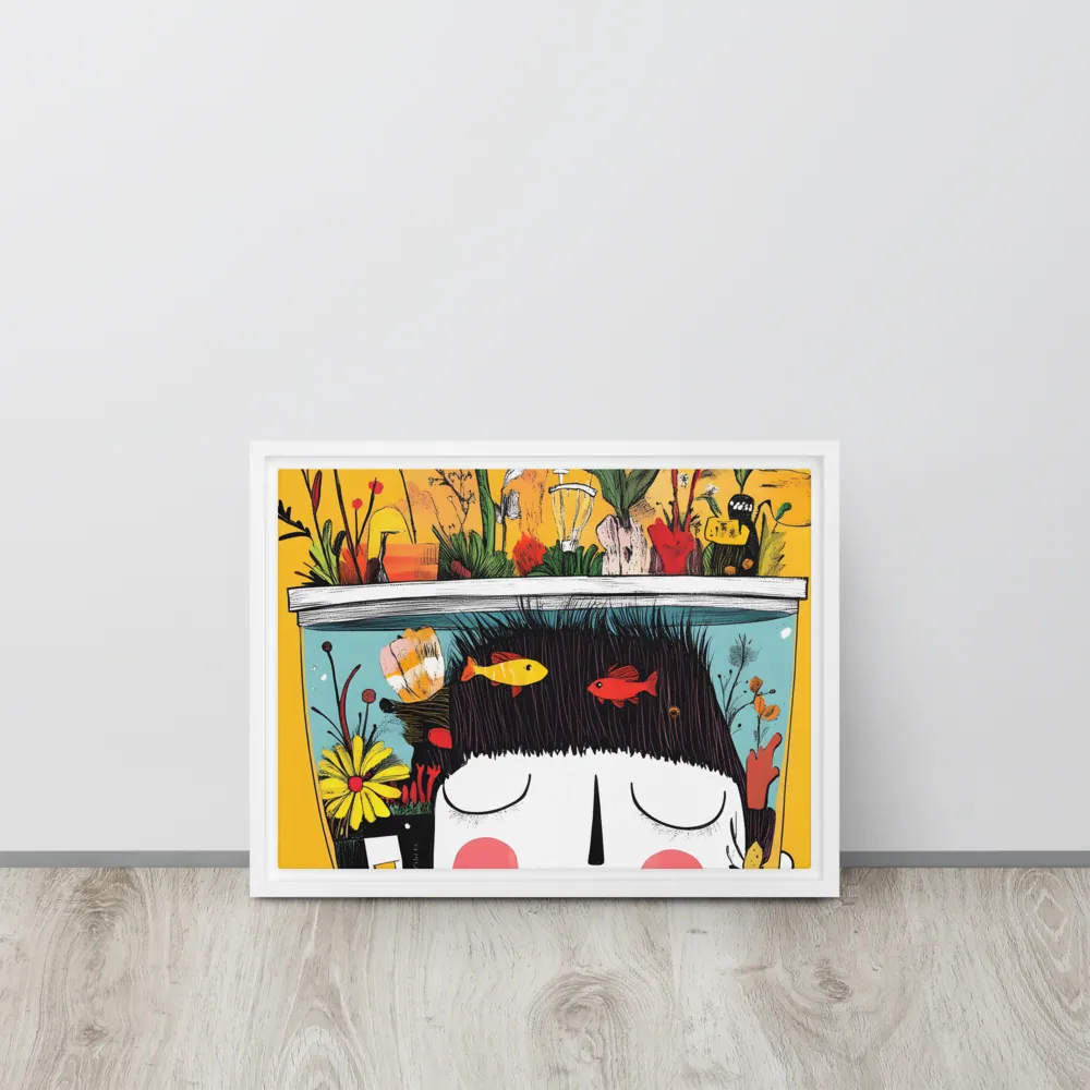 Whimsical Garden Head | Canvas with White Frame | 12″×16″