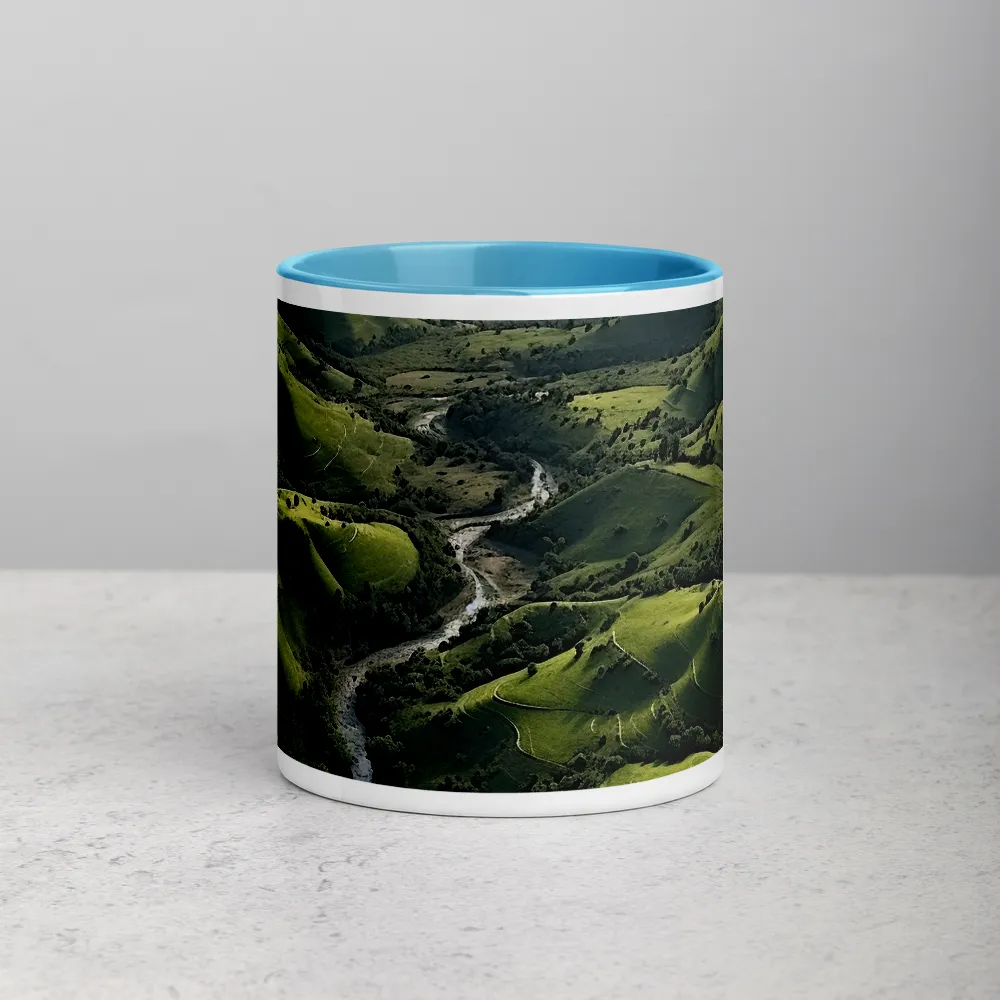 Aerial View of Green Valley with River | Mug
