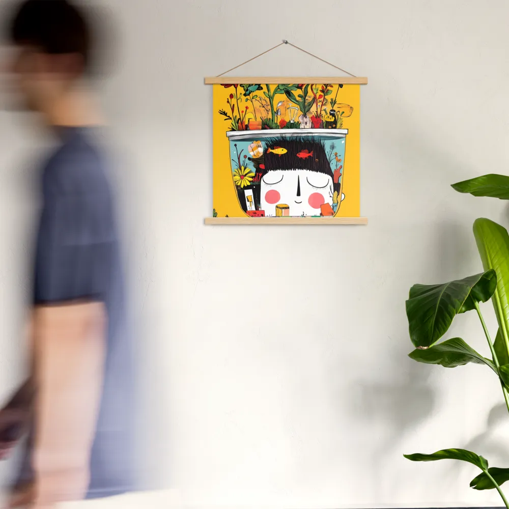 Whimsical Garden Head | Poster With Oak Wood Hanger | 18″×18″