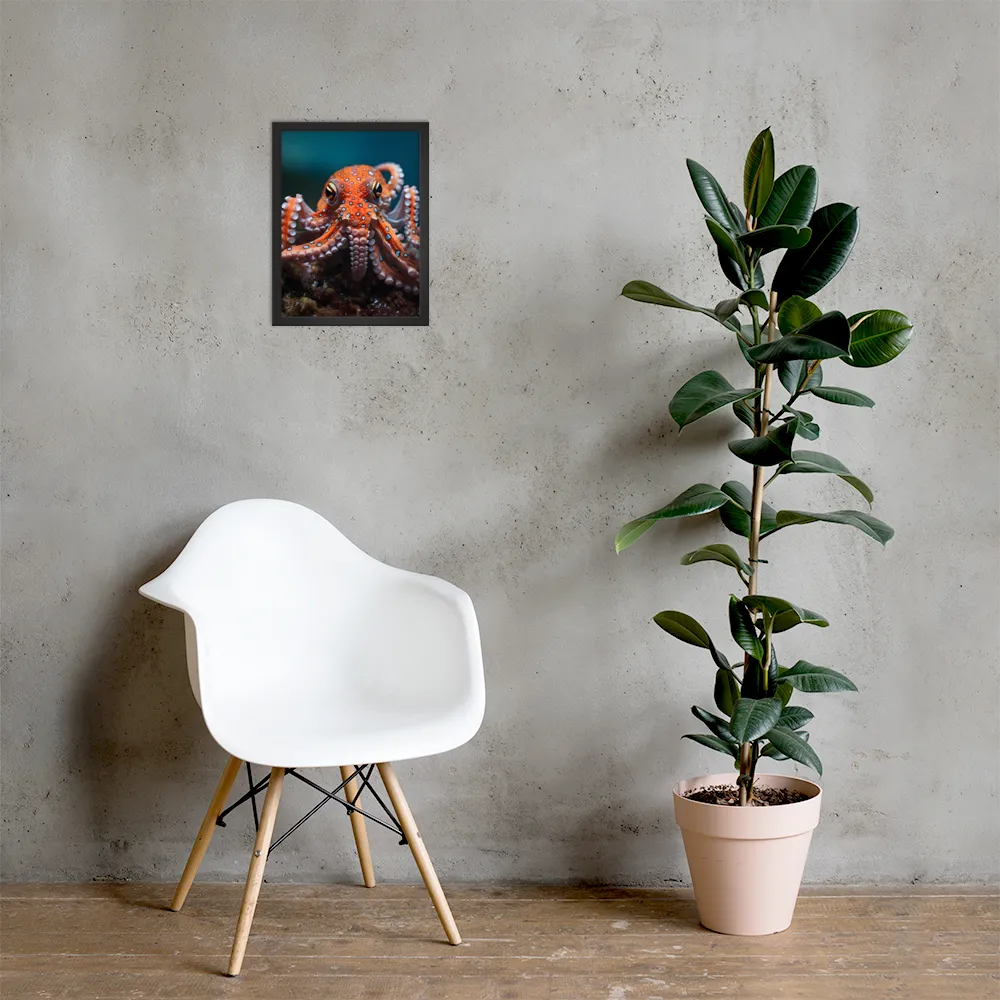 Curiosity of the Deep: The Orange Octopus | Poster with Black Frame | 12″×16″