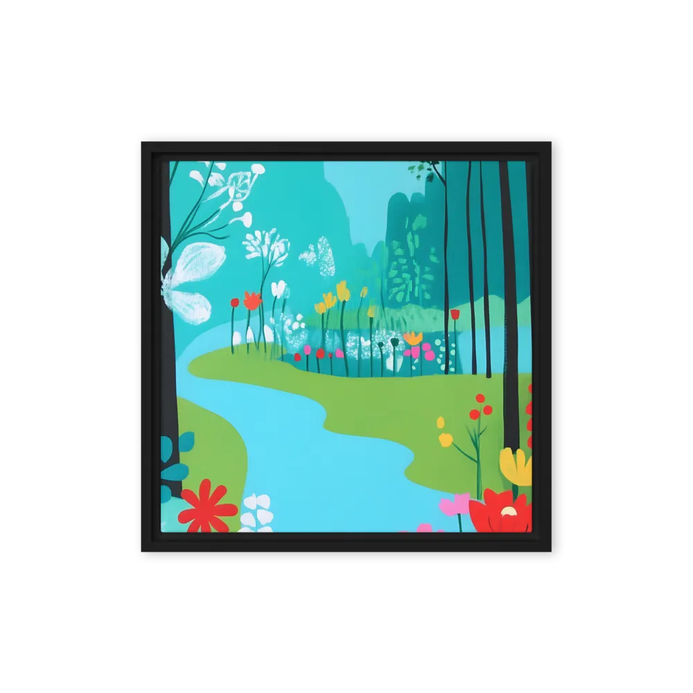 Whispers of Spring: A Colorful Retreat | Canvas with Black Frame | 16″×16″