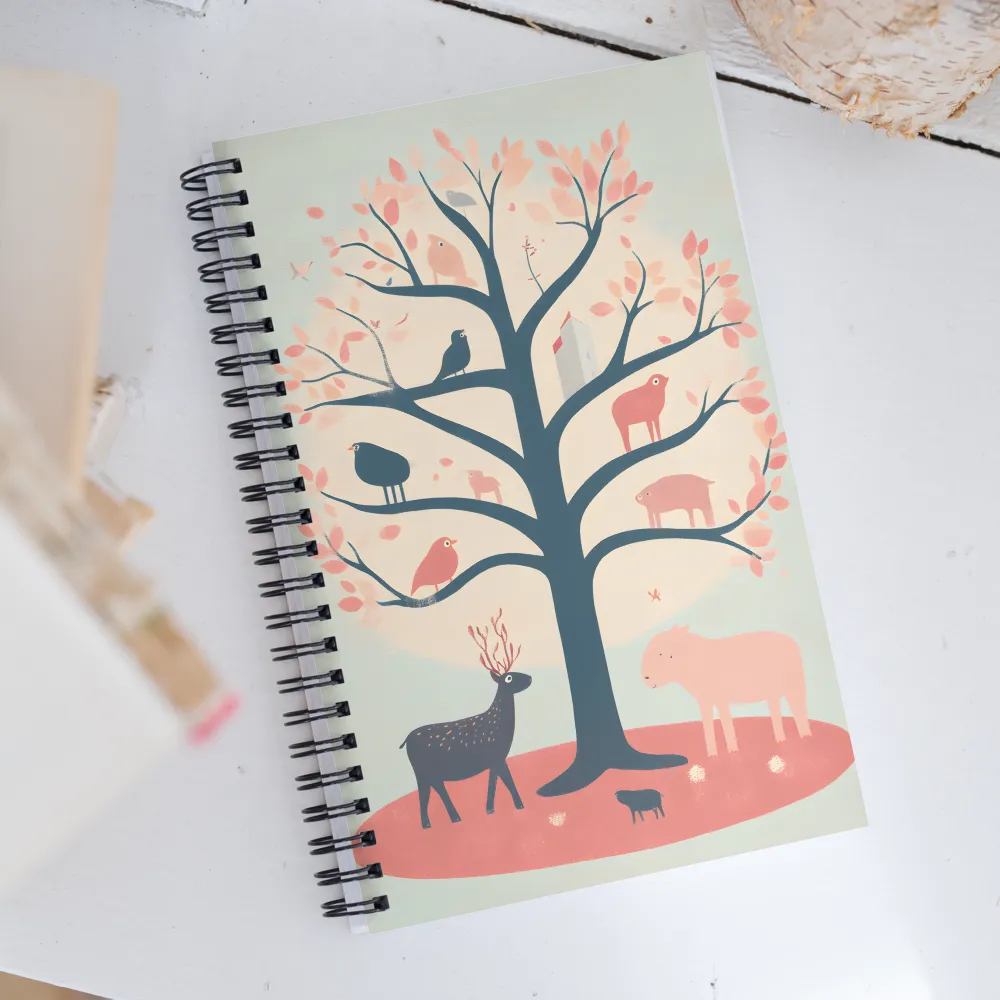 Whimsical Tree with Playful Creatures | Spiral Notebook