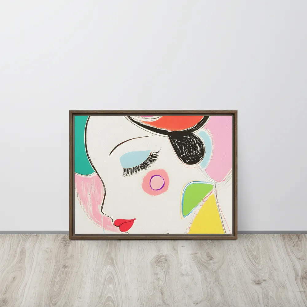 Whimsical Portrait in Colorful Abstraction | Canvas with Brown Frame | 18″×24″