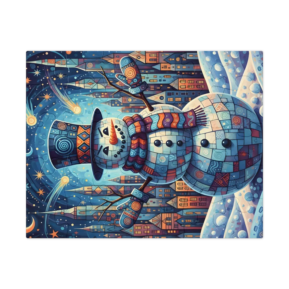 Patchwork Snowman 
 Jigsaw Puzzle in Tin Box