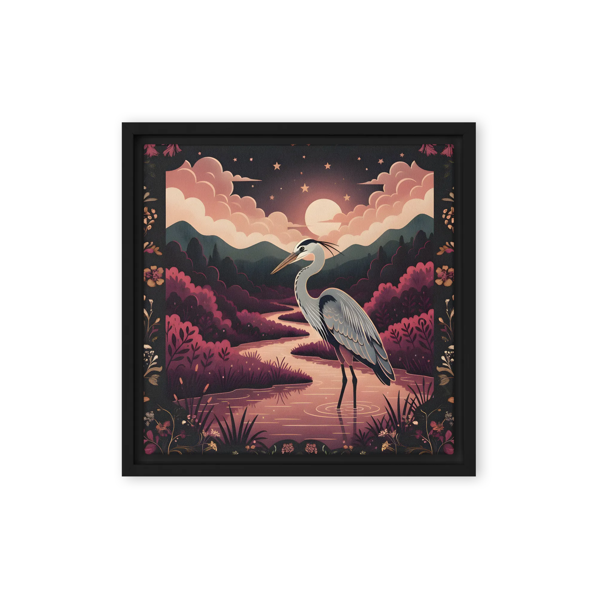 Moonlit Heron 
 Canvas with Black Frame