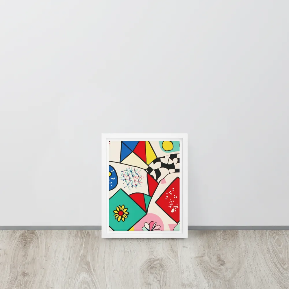 Joyful Geometry: A Playful Dance of Shapes and Colors | Canvas with White Frame | 8″×10″