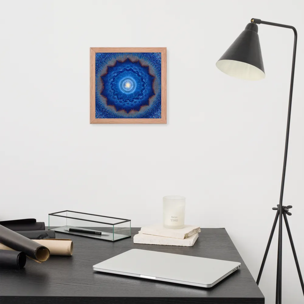 Luminous Blue Mandala 
 Poster with Red oak Frame | 10″x 10″