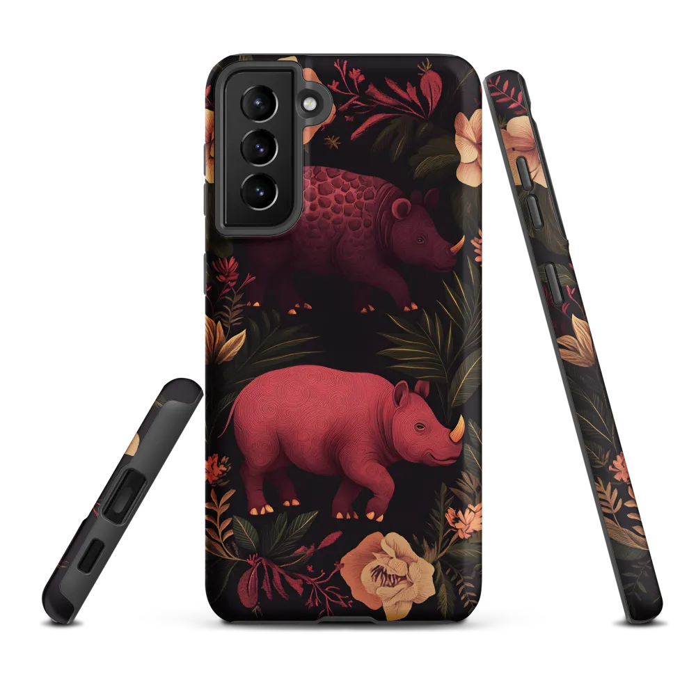 Rhinos in Floral Embrace