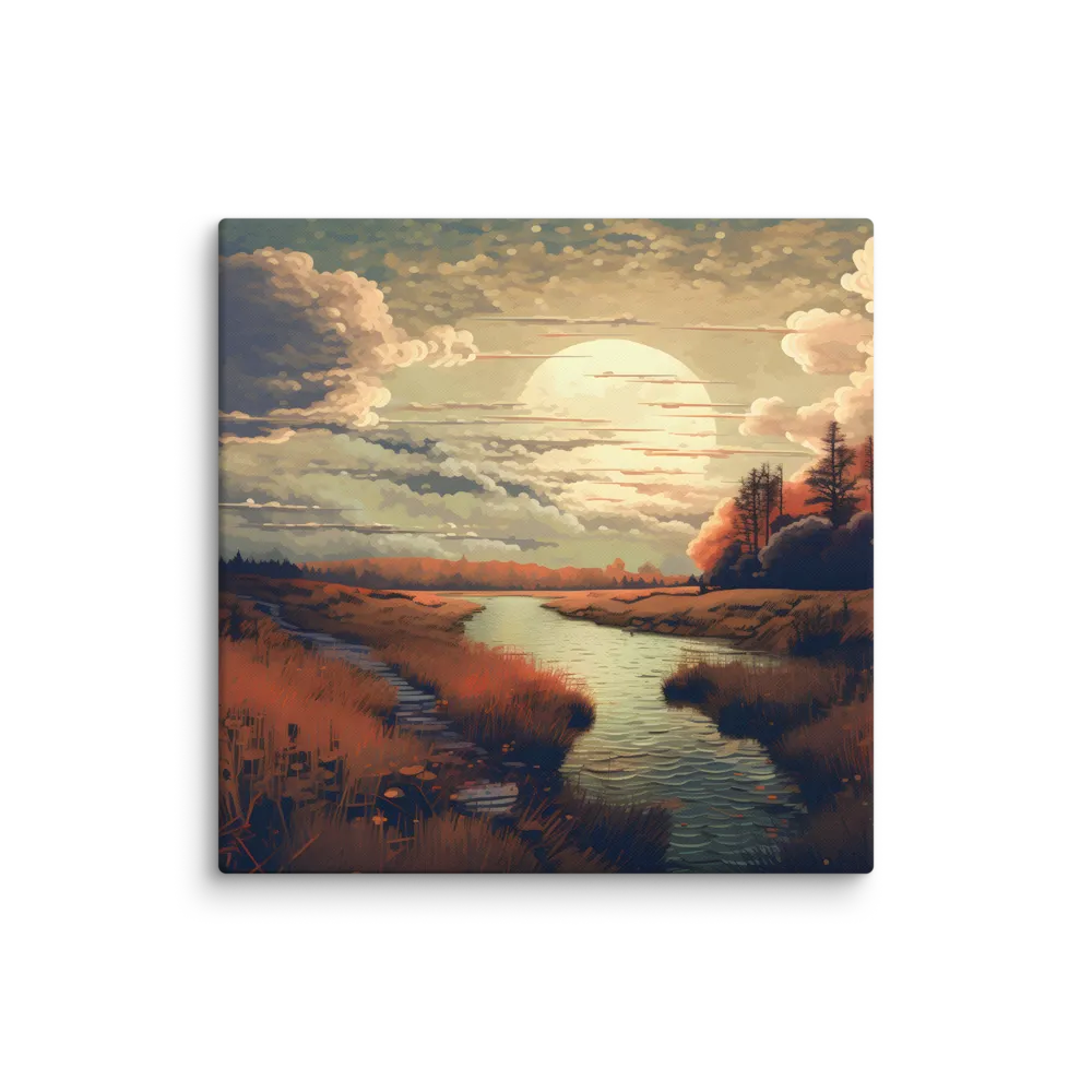 Whispers of Dusk: A Tranquil River Landscape | Canvas | 28″×28″