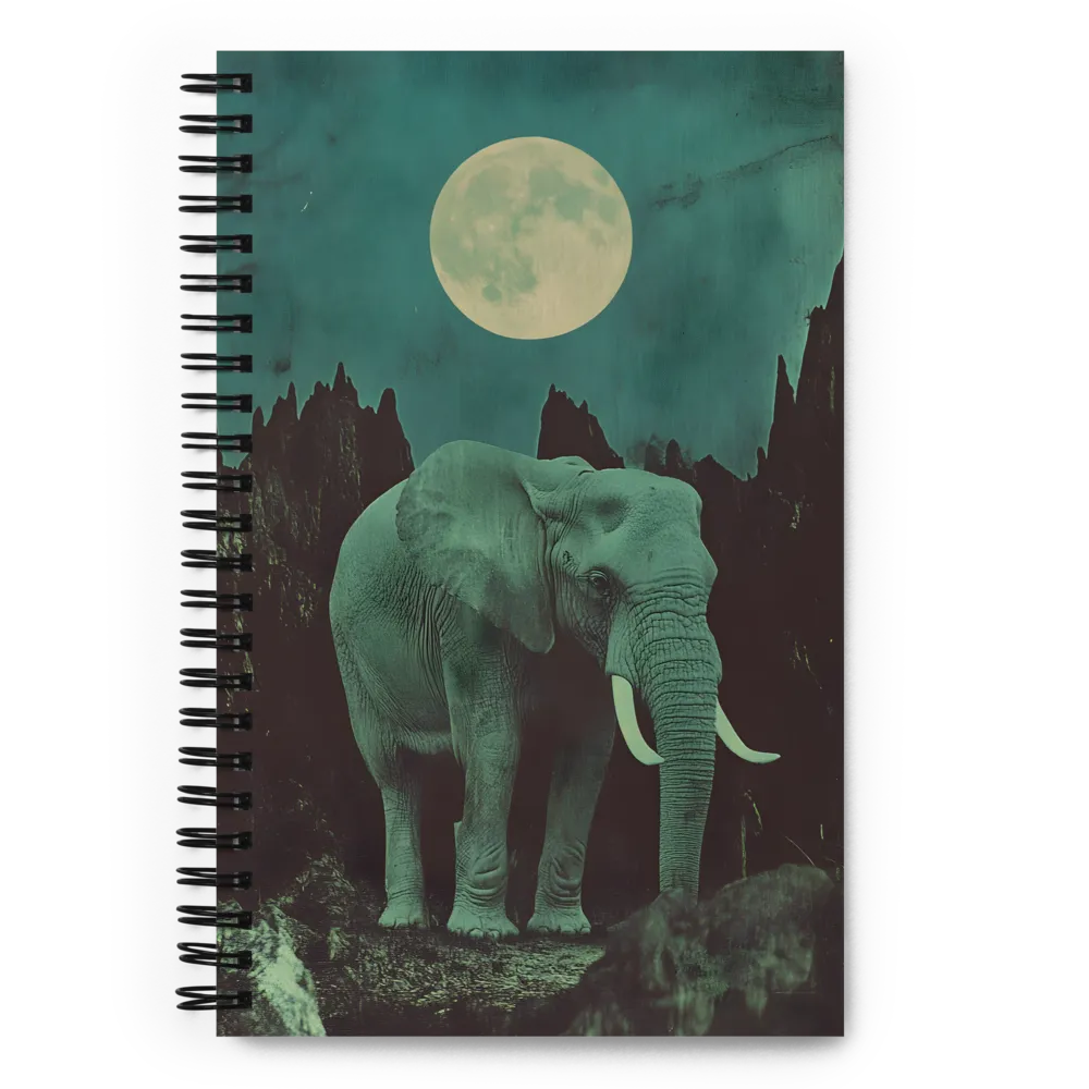 Ethereal Presence: Elephant Under a Full Moon | Spiral Notebook