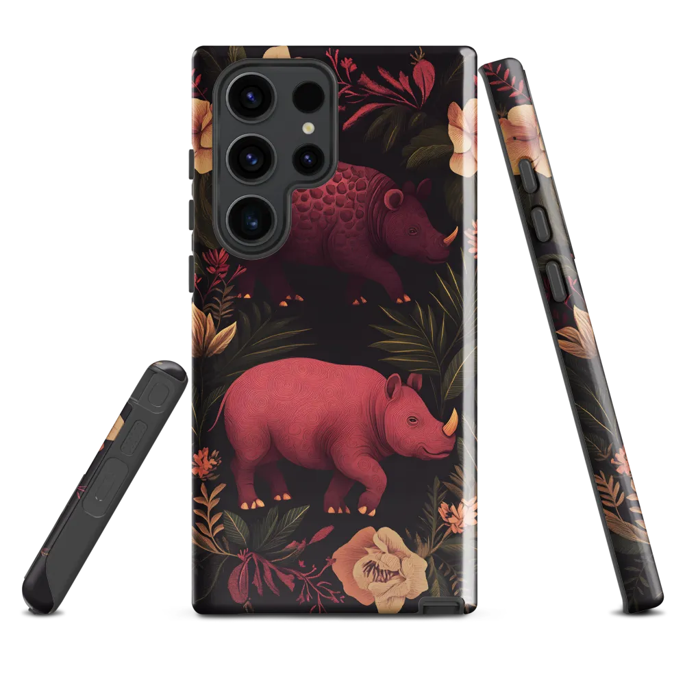 Rhinos in Floral Embrace