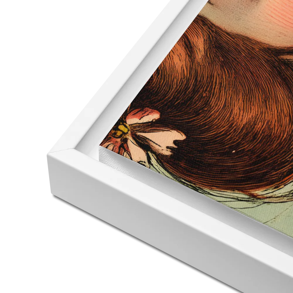 Whimsical Portrait of a Flower-Adorned Girl | Canvas with White Frame | 18″×24″