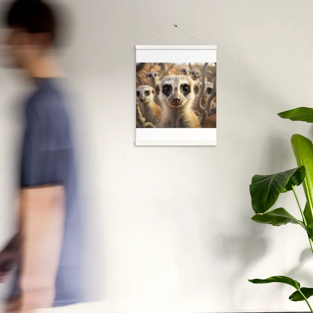 Curious Meerkats in Community | Poster With White Wood Hanger | 16″×20″