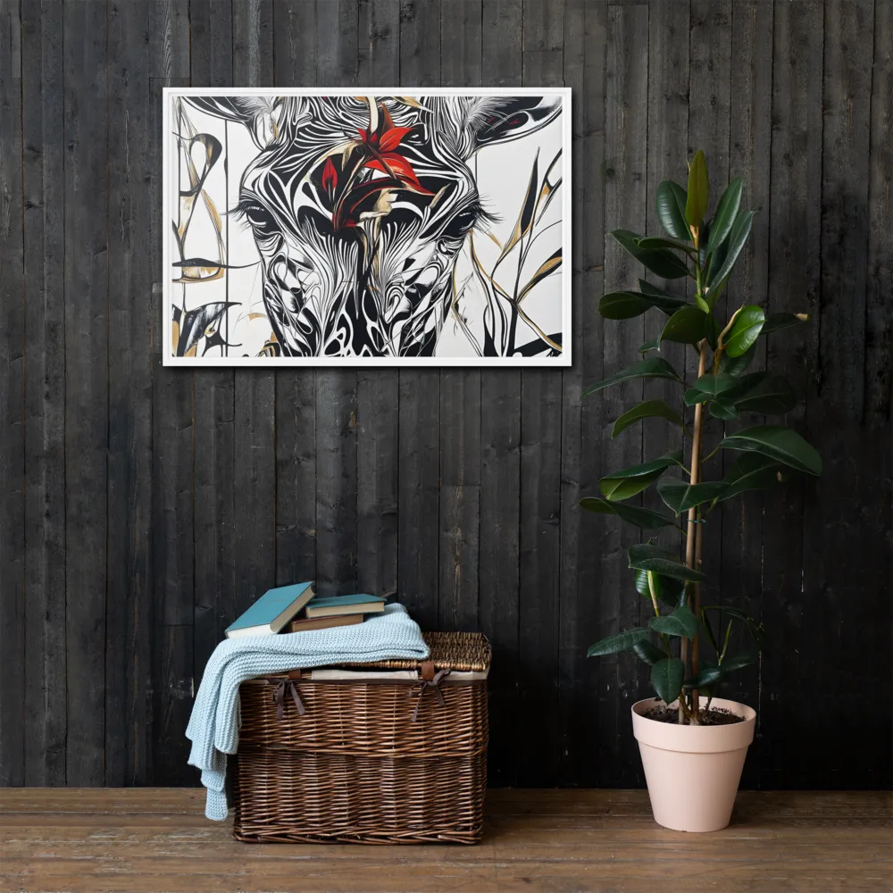 Floral Elegance: The Giraffe's Portrait | Canvas with White Frame | 24″×36″