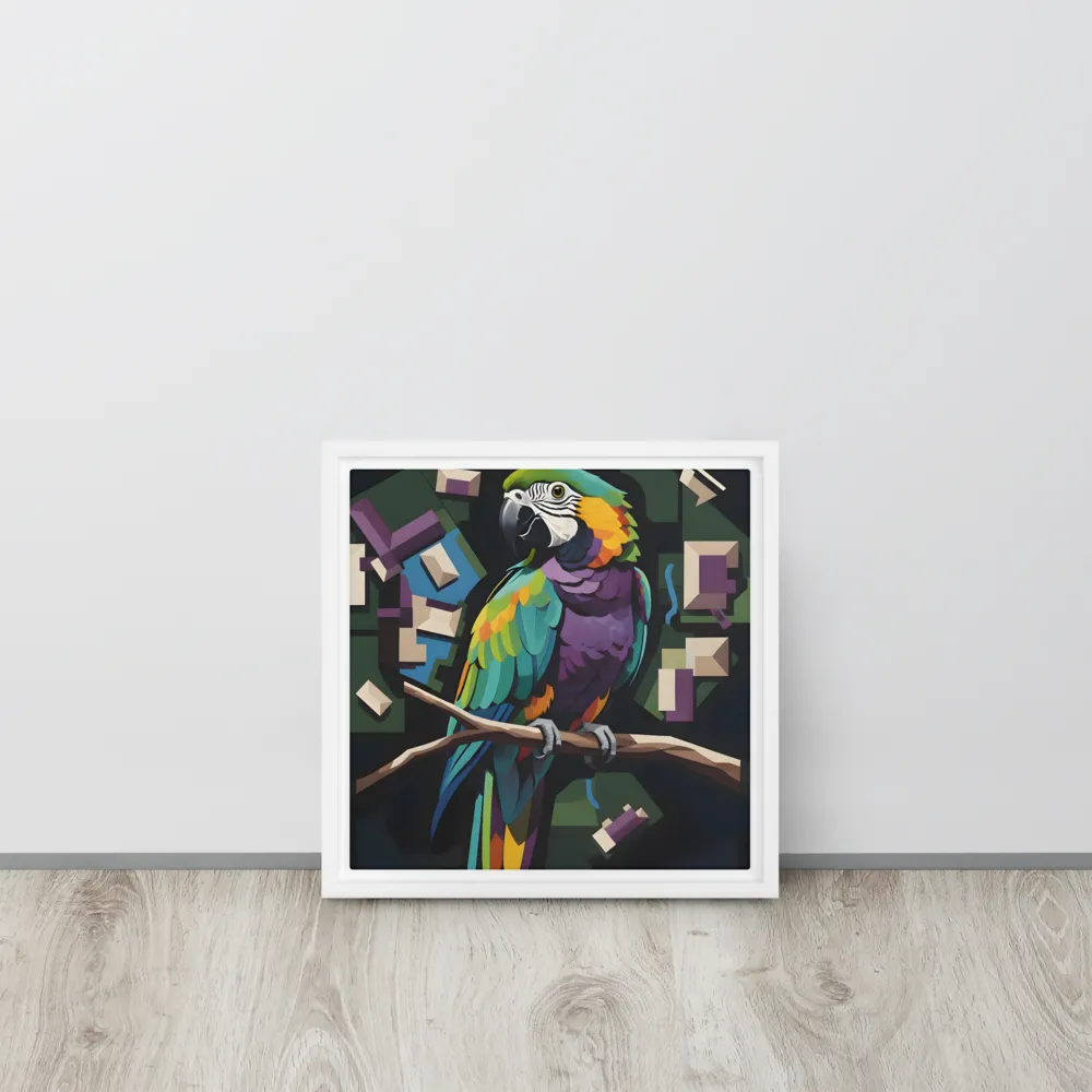 Prismatic Macaw 
 Canvas with White Frame | 12″x 12″