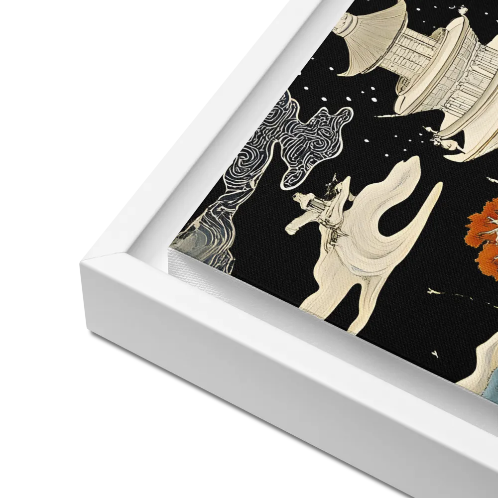 Whispers of the Pagoda | Canvas with White Frame | 16″×16″