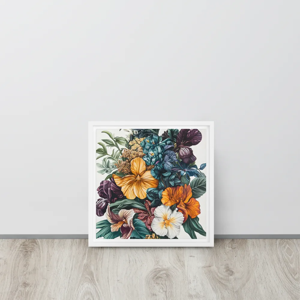 Floral Symphony | Canvas with White Frame | 12″×12″